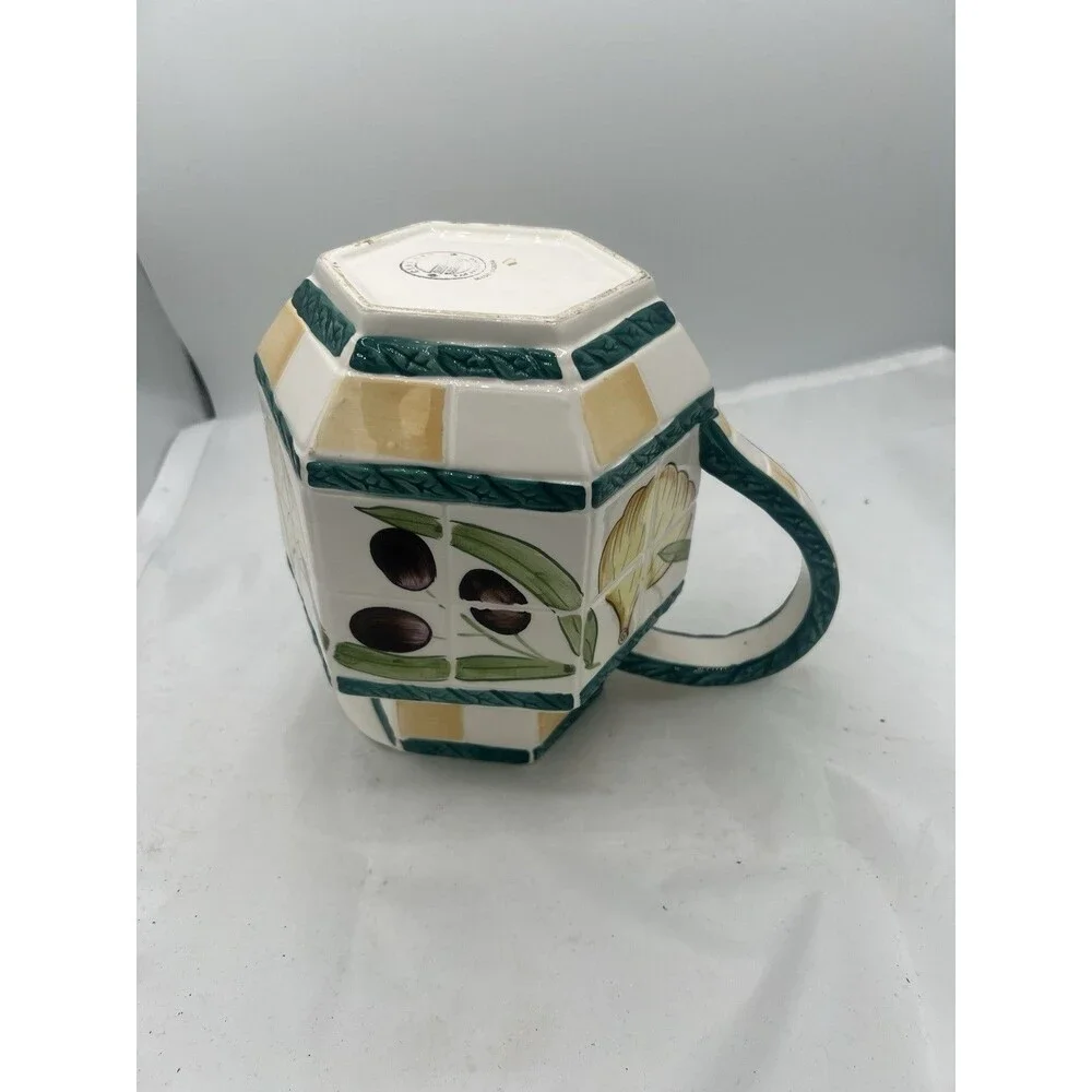 Vintage Clay Art San Francisco Olive Garlic Hexagon Pitcher Vintage MCM AS-IS